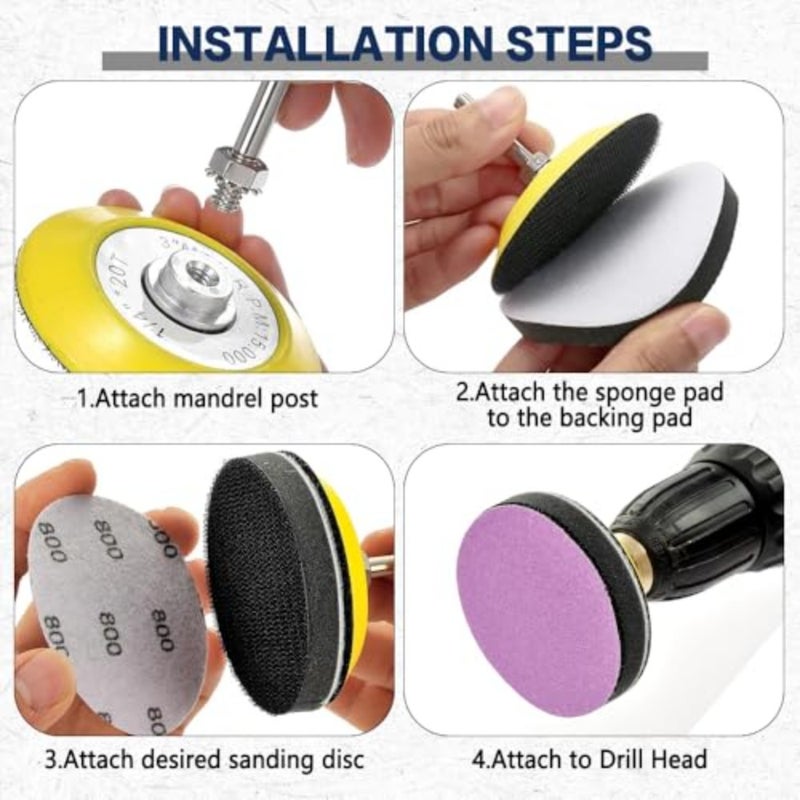 38PCS Car Headlight Restoration Kit, 3 Inch Mixed Sandpaper Set, Headlight Polishing Kit Include Sanding Disc Scouring Pad Polishing Pad for Drill, Universal Car Headlight Renewer Kit - Image 5