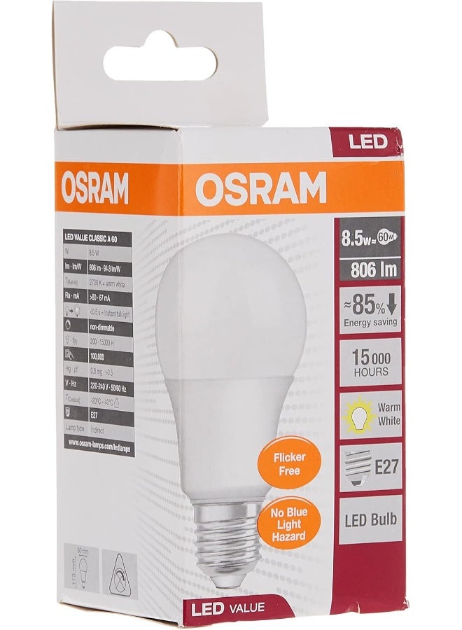 Osram LED Lamp Classic A 60 8.5W/E-27 Warm White Frosted 3pcs - Image 3