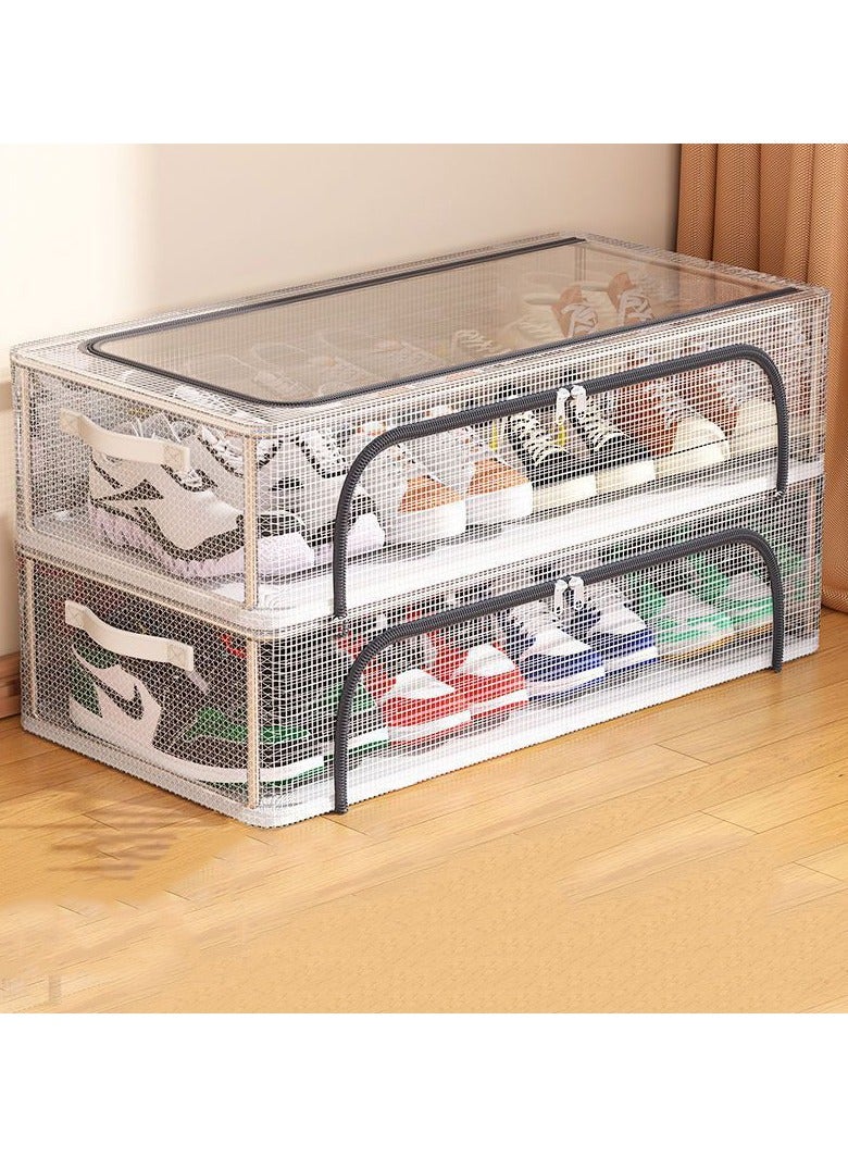 CityRiya-Long Shoe Storage Box 2 Pack Under Bed Shoe Storage Organizer, Clear Stackable Shoe Organizer for Closet, 60*30*21cm Shoes Organizer Shoe Container Bins for Sneakers Foldable Shoe Rack for Clothes, Toys - Image 1