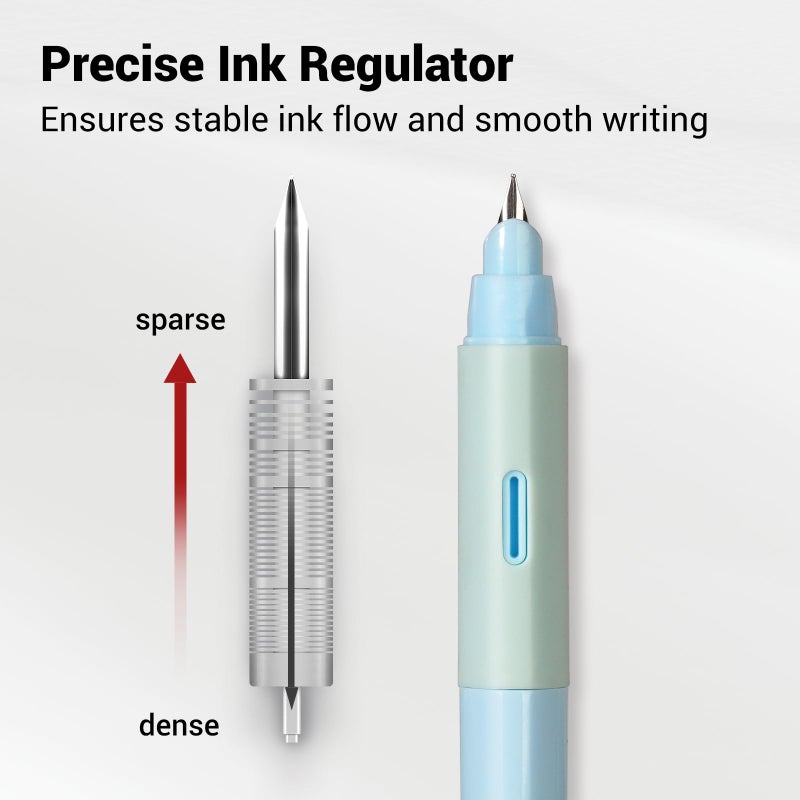 WRITECH Soft Grip Fountain Pen: Black Ink Fine Nib Pen with 1 Replacement Nib Set and 3 Ink Cartridges Smooth Writing for Calligraphy Journaling Gift (Blue) - Image 4
