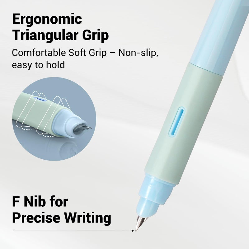 WRITECH Soft Grip Fountain Pen: Black Ink Fine Nib Pen with 1 Replacement Nib Set and 3 Ink Cartridges Smooth Writing for Calligraphy Journaling Gift (Blue) - Image 2