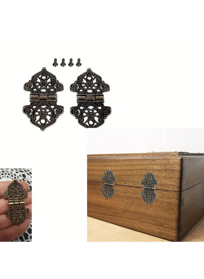 4 قطع من مفصلات الزنك الزخرفية العتيقة مع براغي لصناديق الخشب والأثاث DIY - Image 3