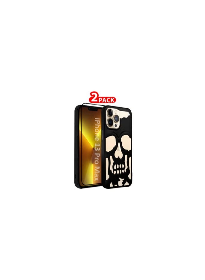 CATANES iPhone 13 Pro Max 2Packs Skull Case Cover Soft TPU and Glossy with 3D Shockproof Screen Protector - Black - Image 2