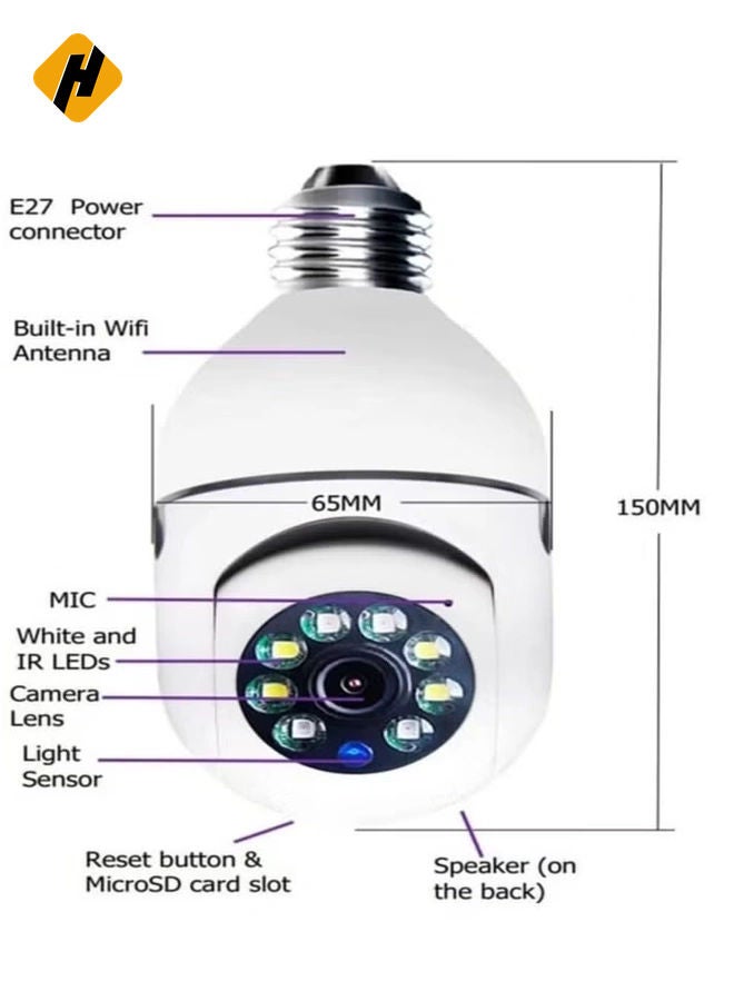 HuHa 2Pcs Light Bulb Security Camera 2.4GHz & 5G WiFi Outdoor, 1080P E27 Light Socket Security Camera, Indoor 360° Home Security Cameras, Full Color Day and Night, Smart Motion Detection  - Image 5