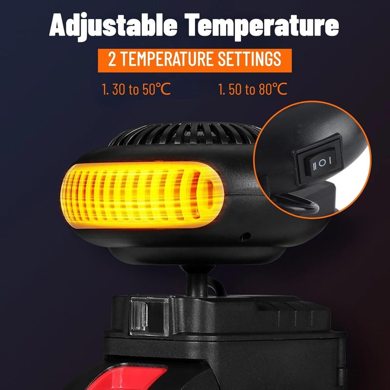 سخان سيارة، 20V 170W سخانات سيارات محمولة للمركبة، سرعتان، سخان كهربائي يعمل بالبطارية مع منظم حرارة، مروحة سخان قابلة للدوران 180 درجة، لـ BL1815 BL1820 BL1530 BL1840 - Image 2