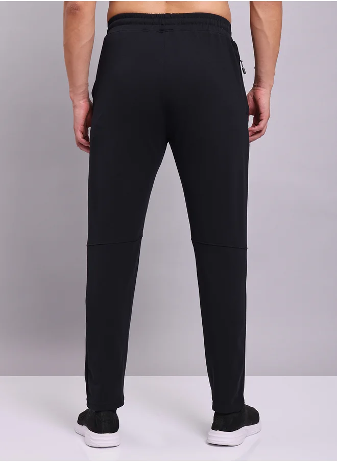 Technosport Men Black Solid 4-Way Stretch Track Pants