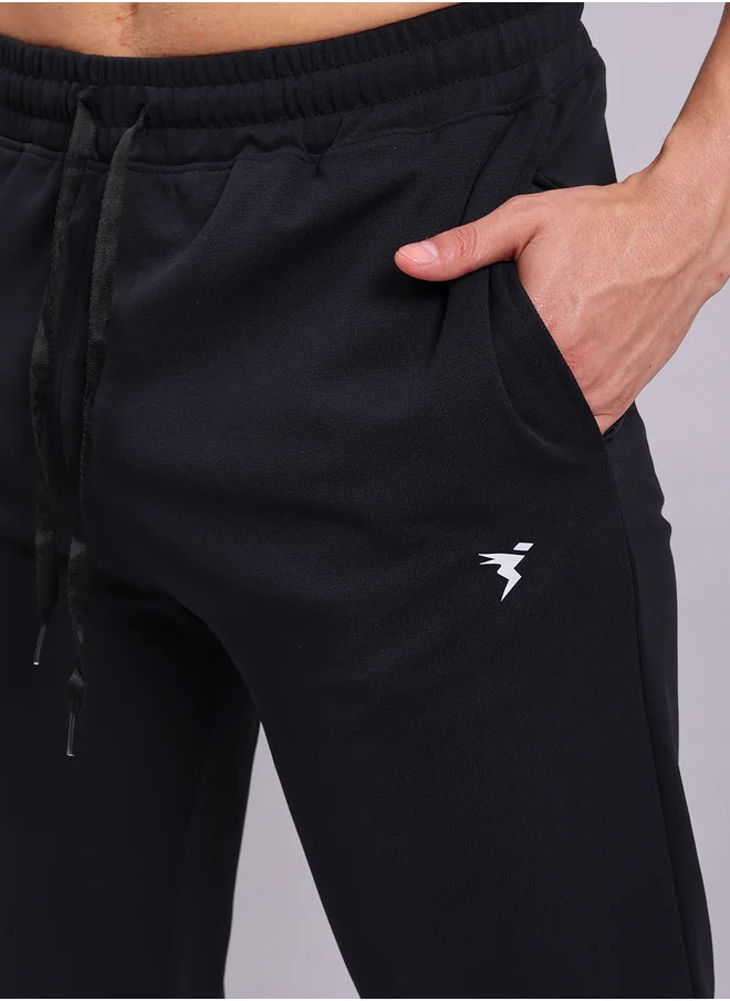 Technosport Men Black Solid 4-Way Stretch Track Pants