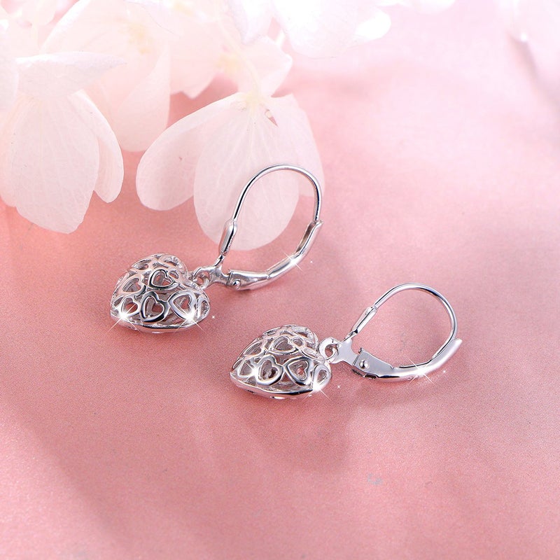 DAOCHONG S925 Sterling Silver Heart Round Dangle Drop Leverback Cage Filigree Earrings for Women Jewelry - Image 5