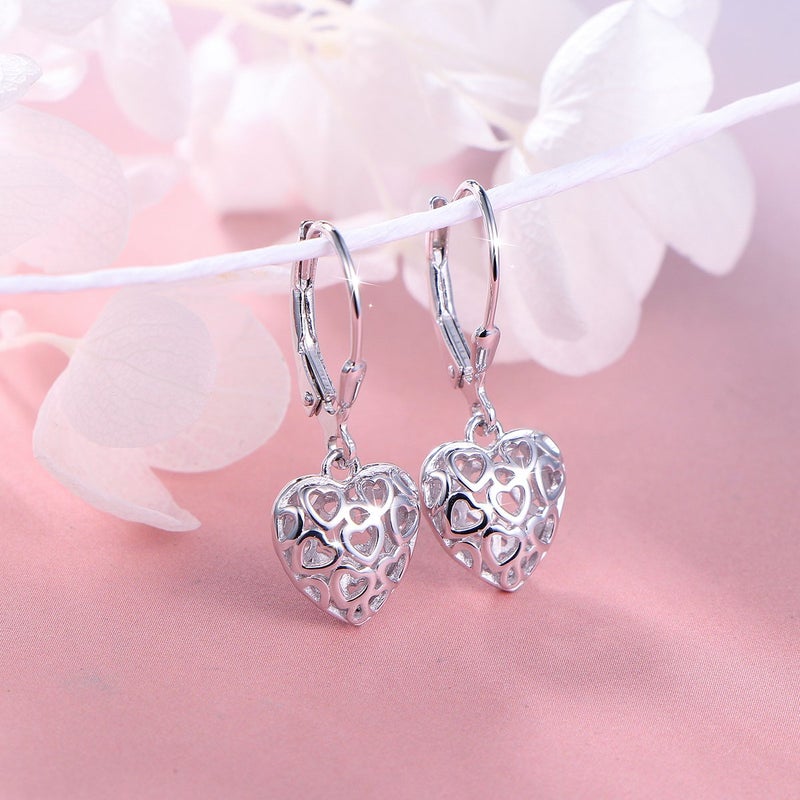 DAOCHONG S925 Sterling Silver Heart Round Dangle Drop Leverback Cage Filigree Earrings for Women Jewelry - Image 3
