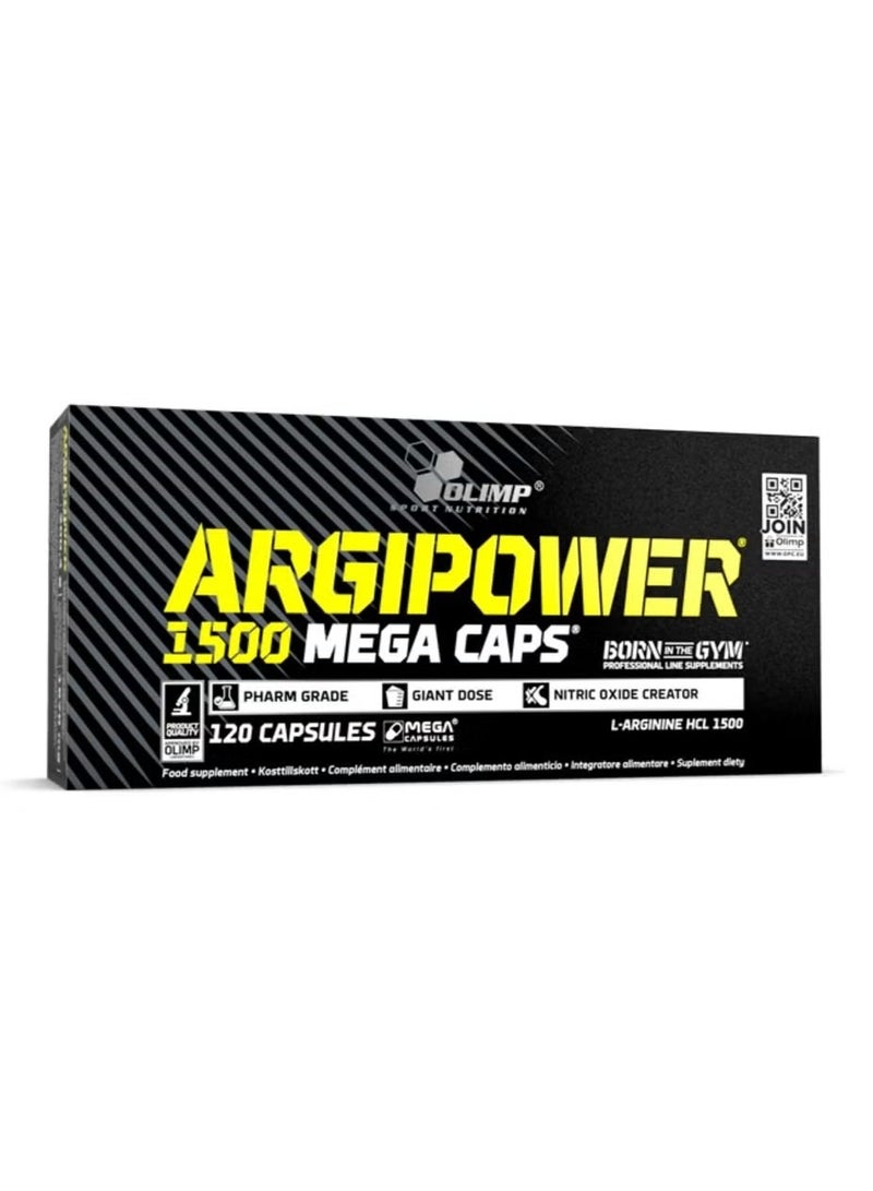 أولمب مكمل غذائي رياضي ArgiPower 1500 Mega Caps | كبسولات إل-أرجينين هيدروكلوريد | 120 كبسولة ميجا