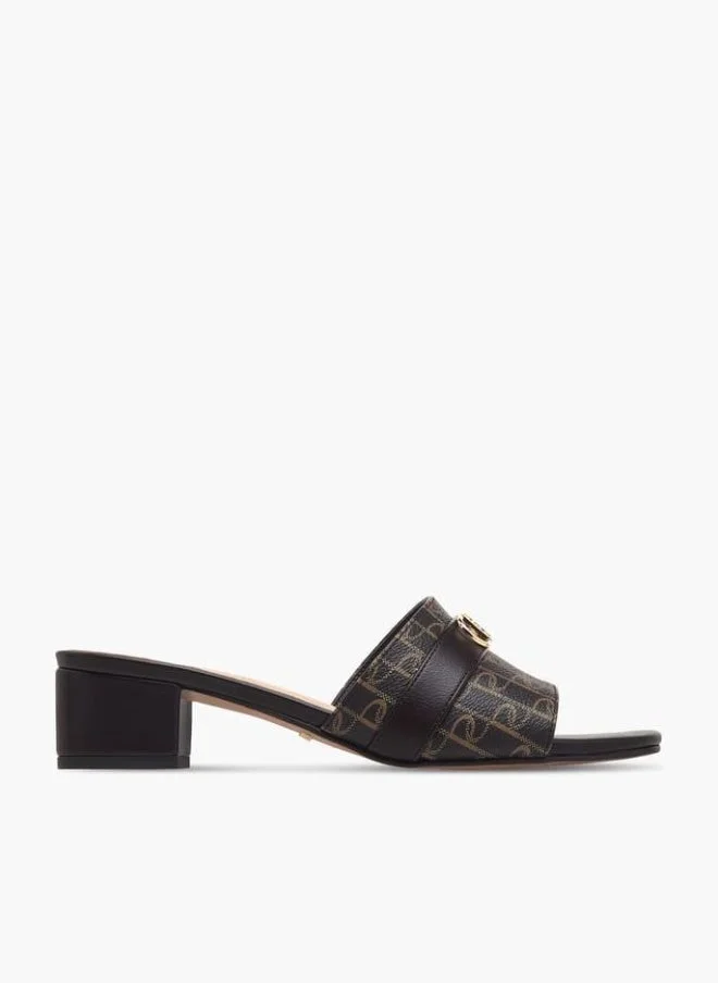 Paprika BROWN Women Monogram Print Slip-On Sandals with Block Heels for Women | Best Price UAE