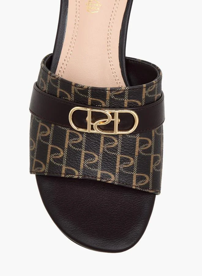 Paprika BROWN Women Monogram Print Slip-On Sandals with Block Heels for Women | Best Price UAE