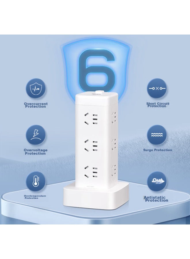 Delixi Floor-standing Socket/tower Desktop Socket/power Strip/power Bar/power Strip/extension Cord, 8 Outlets With Five-hole Socket, Master Switch, 1.7 Meters - Image 3