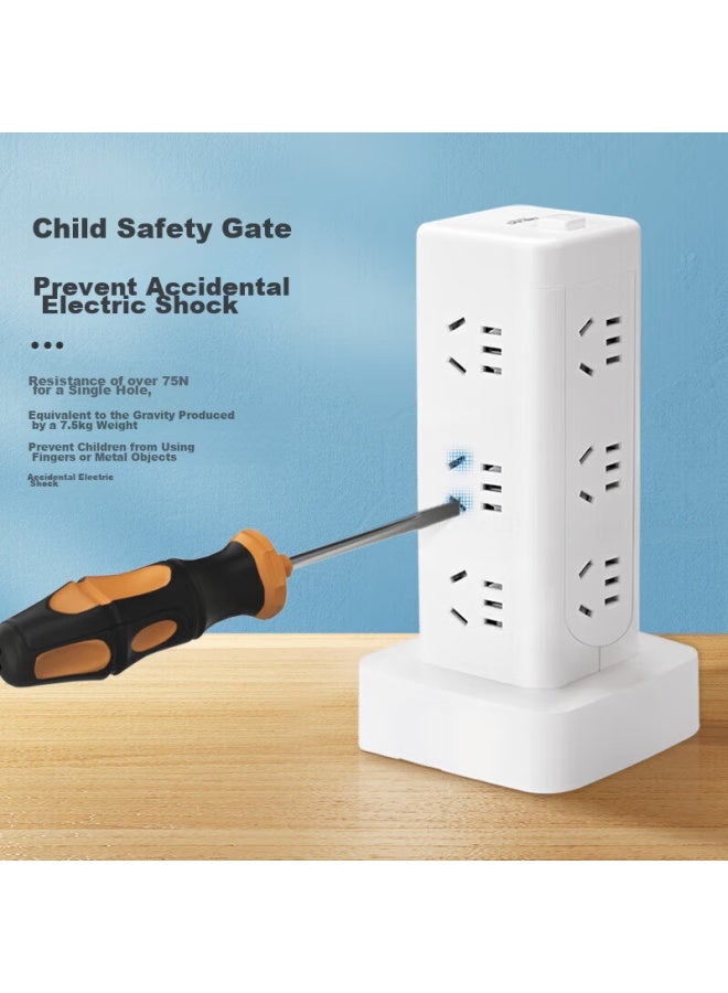 Delixi Floor-standing Socket/tower Desktop Socket/power Strip/power Bar/power Strip/extension Cord, 8 Outlets With Five-hole Socket, Master Switch, 1.7 Meters - Image 2