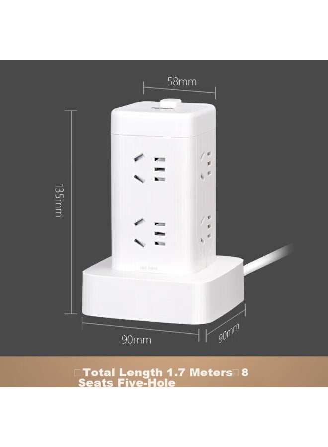 Delixi Floor-standing Socket/tower Desktop Socket/power Strip/power Bar/power Strip/extension Cord, 8 Outlets With Five-hole Socket, Master Switch, 1.7 Meters - Image 4