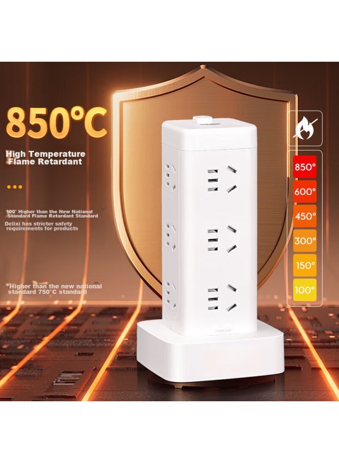 Delixi Floor-standing Socket/tower Desktop Socket/power Strip/power Bar/power Strip/extension Cord, 8 Outlets With Five-hole Socket, Master Switch, 1.7 Meters - Image 1