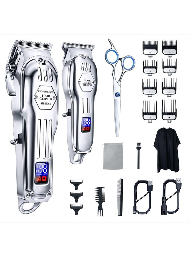 KIKIDO Hair Clippers Professional Cordless for Men, Barber Clippers for Hair Cutting Kit, Wireless LCD Display Hair Trimmers Set, Rechargeable Haircut Machine for Family (Sliver) - Image 1