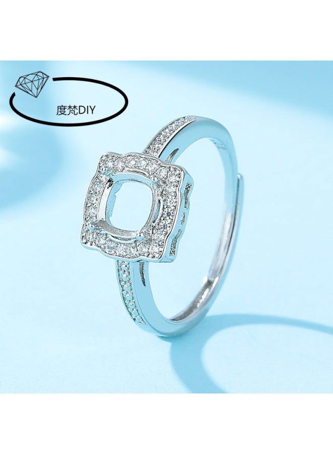 New Platinum-plated Female Ring-holder Empty-holder Copper Ring-holder Diy Inlaid With Fat Fang Hua Zi Diamond Zircon Imitation S925 Silver