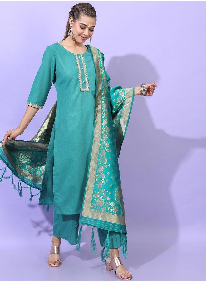 Vishudh Women Green Kurta Set with Lace Work by Styli  - Image 1