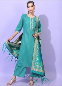 Vishudh Women Green Kurta Set with Lace Work  - Image 5