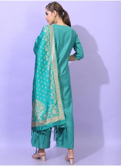 Vishudh Women Green Kurta Set with Lace Work  - Image 3