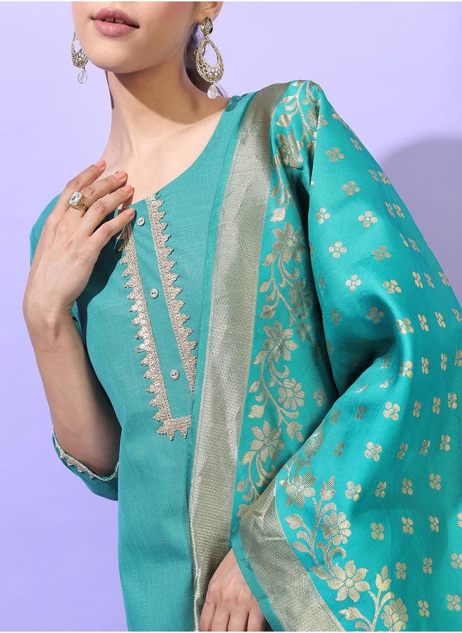 Vishudh Women Green Kurta Set with Lace Work by Styli  - Image 4
