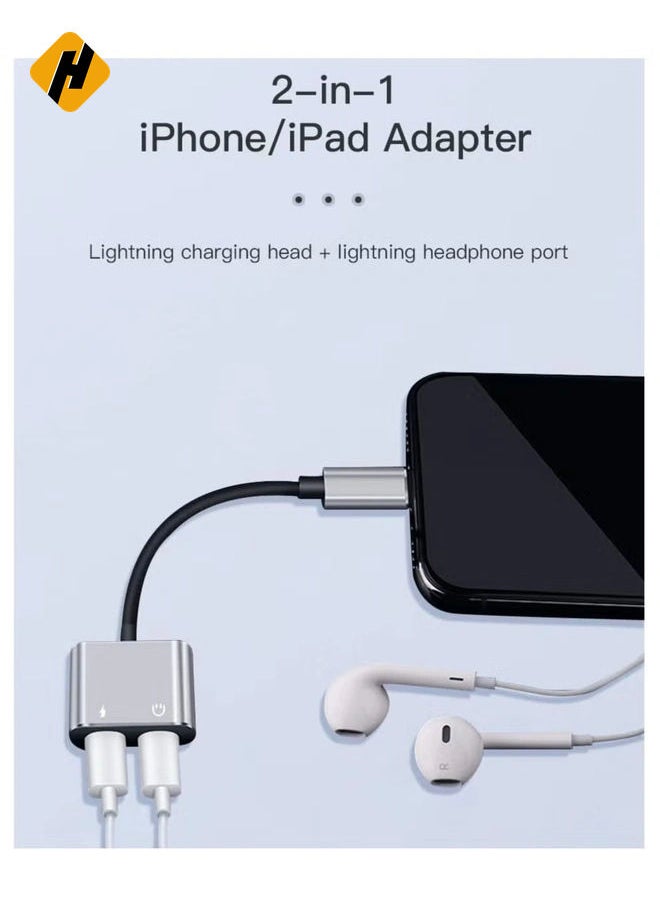 HuHa - iPhone Adapter Dual 2-1 for iPhone 7/7 Plus/ 8/8 Plus/X/XS/11 Pro Max, 2-in-1 Splitter Adapter/Cable for iPhone Audio/Headphone and Charger, Remote Control & Telephone Call Supported - Image 1