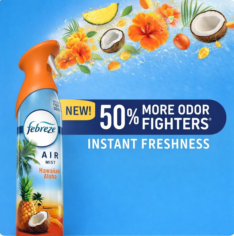 Febreze Air Mist Hawaiian Aloha 250ml Air Freshener Spray, Odor Eliminator, Long Lasting Room Spray with Tropical Coconut Pineapple Scent for Home Bathroom Bedroom UAE - Image 2