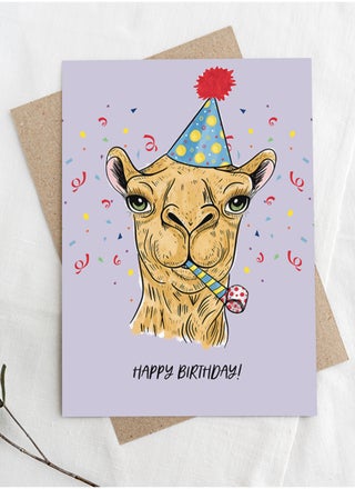 Happy Birthday Party Camel Greeting Card - Lilac