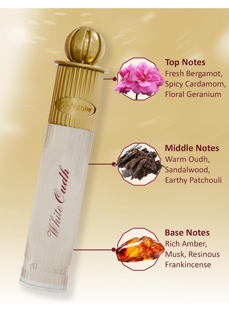 Al Nuaim Al-Nuaim Silver Series White Oudh Attar Roll On Perfume Oil 6ml | Alcohol Free Concentrated Ittar for Men & Women | Long Lasting White Oud Woody Musky Oriental Fragrance | Premium Arabic Perfume Oil Pocket Size - Image 2