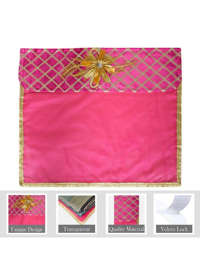 Kuber Industries Saree Cover | Clothes Storage Bag | Single Packing Saree with Velcro | Wardrobe Organizer | Cloth Stoarge Organizer | Check Jama Brooch-Design | Pack of 6 | Pink - Image 2
