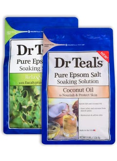 Dr Teals Epsom Salt Bath Variety Gift Set 2 Pack 3lb Ea  Relax  Relief Eucalyptus  Spearmint Nourish  Protect Coconut  Essential Oils  Pure Epsom Salt Ease Pain Clear The Mind  Senses