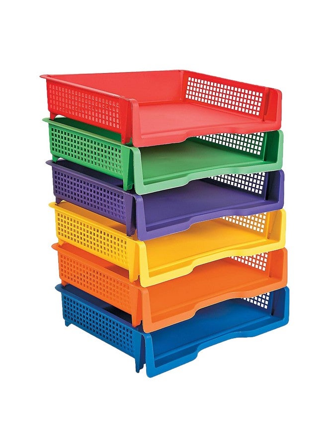 فن إكسبريس صواني ورقية بلاستيكية قابلة للتكديس مقاس 13 1/4 بوصة × 9.5 بوصة × 2 3/4 بوصة، ست صواني، ألوان متنوعة، رائعة للفصول الدراسية والمكتب والتنظيم المنزلي، والصناديق والسلال، وصينية الدوران - Image 1