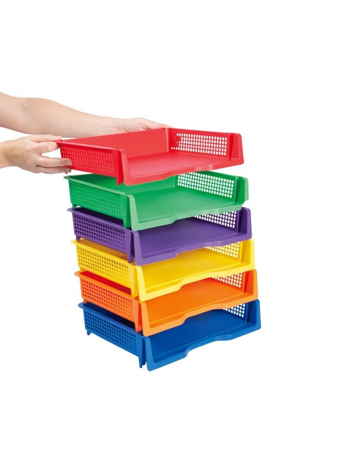 فن إكسبريس صواني ورقية بلاستيكية قابلة للتكديس مقاس 13 1/4 بوصة × 9.5 بوصة × 2 3/4 بوصة، ست صواني، ألوان متنوعة، رائعة للفصول الدراسية والمكتب والتنظيم المنزلي، والصناديق والسلال، وصينية الدوران - Image 2