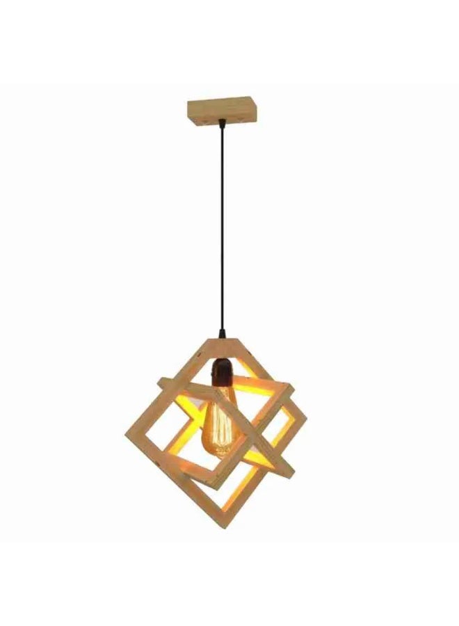 PRIME SOLE Modern geometric pendant light fixture with wooden frame design, industrial hanging ceiling lamp, decorative lighting for living room, dining area, kitchen island, and stylish interior spaces - Image 1