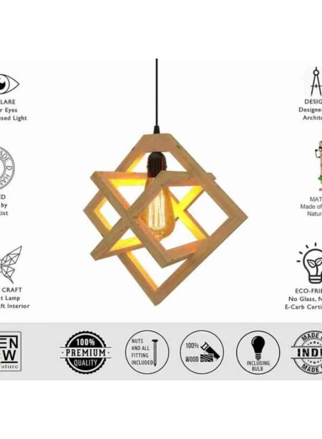 PRIME SOLE Modern geometric pendant light fixture with wooden frame design, industrial hanging ceiling lamp, decorative lighting for living room, dining area, kitchen island, and stylish interior spaces - Image 2