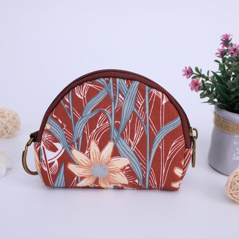 New Shell Floral Coin Purse WalletLong leaf flower semicircle-Bordeaux Long leaf flower semicircle-Bordeaux
