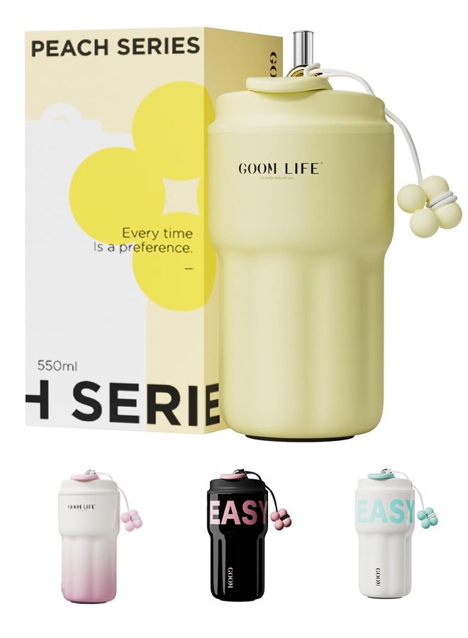 Goom Stainless Steel Tumbler, 18oz Tumbler with Lid and Straw, 18/10 Spill Proof Insulated Water Bottle with Flip Lid and Straw Mouth Rotary Lock, Yellow - Image 1