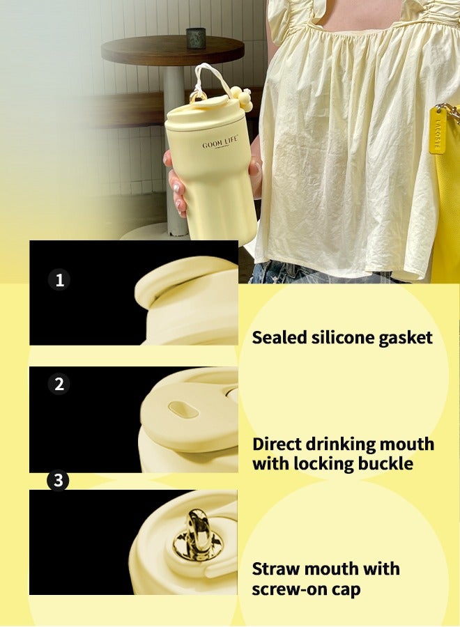 Goom Stainless Steel Tumbler, 18oz Tumbler with Lid and Straw, 18/10 Spill Proof Insulated Water Bottle with Flip Lid and Straw Mouth Rotary Lock, Yellow - Image 5