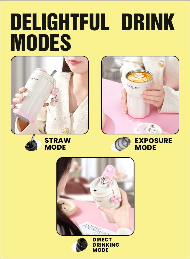 Goom Stainless Steel Tumbler, 18oz Tumbler with Lid and Straw, 18/10 Spill Proof Insulated Water Bottle with Flip Lid and Straw Mouth Rotary Lock, Yellow - Image 3