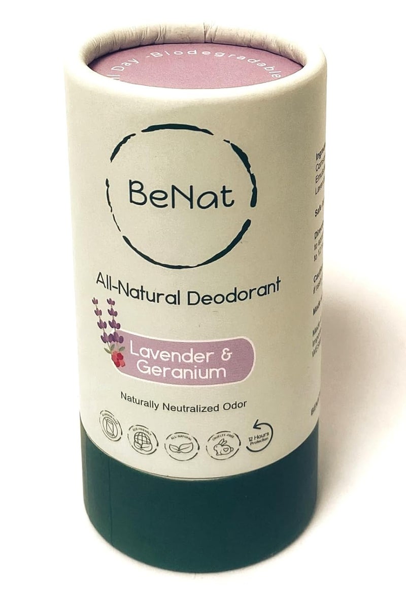 All Natural Deodorant Plastic Free For Women & Men Lavender & Geranium Aluminum Free, Gluten Free & Cruelty Free 24 Hour Long Lasting Protection Zero Waste Eco Friendly Products 3oz