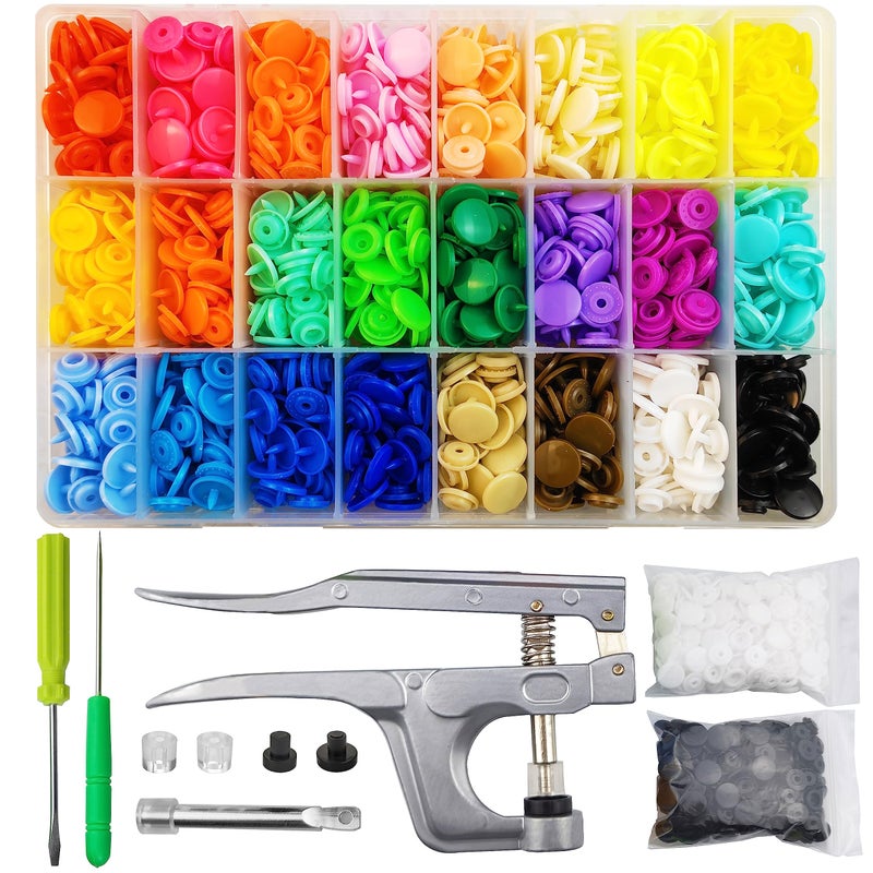 TmppDeco Plastic Snaps with Snap Pliers 460 Sets 24Colors Snap Buttons for Sewing Snap Fasteners Kit for Sewing Clothing Crafting
