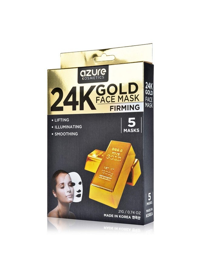 Azure Cosmetics Azure 24K Gold Firming Face Mask Anti Aging Hydrating Toning & Firming Facial Mask Helps Reduce Wrinkles & Fine Lines With Hyaluronic Acid & Collagen Skin Care Made In Korea 5 Pack - Image 1