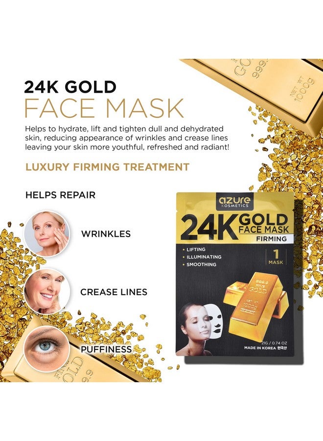 Azure Cosmetics Azure 24K Gold Firming Face Mask Anti Aging Hydrating Toning & Firming Facial Mask Helps Reduce Wrinkles & Fine Lines With Hyaluronic Acid & Collagen Skin Care Made In Korea 5 Pack - Image 4