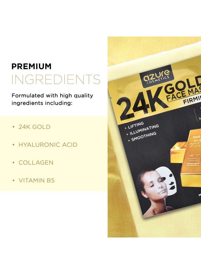 Azure Cosmetics Azure 24K Gold Firming Face Mask Anti Aging Hydrating Toning & Firming Facial Mask Helps Reduce Wrinkles & Fine Lines With Hyaluronic Acid & Collagen Skin Care Made In Korea 5 Pack - Image 3