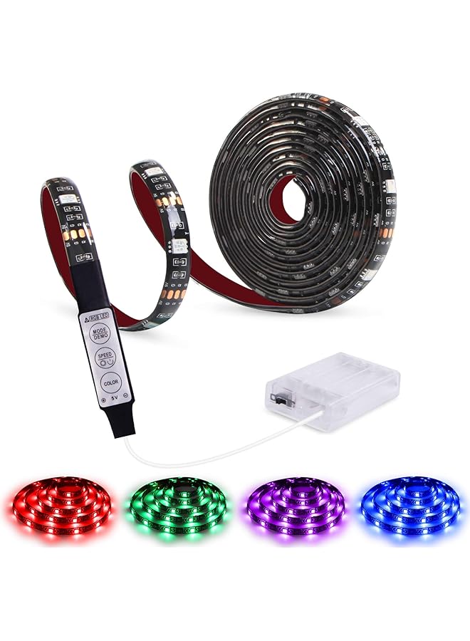 إيروريكس شريط إضاءة ليد يعمل بالبطارية، شريط إضاءة ليد RGB مع وحدة تحكم صغيرة، شريط إضاءة ليد مقاوم للماء، حبل إضاءة ليد يعمل بالبطارية، أضواء متعددة الألوان متغيرة، 2 متر، 6.56 قدم - Image 1