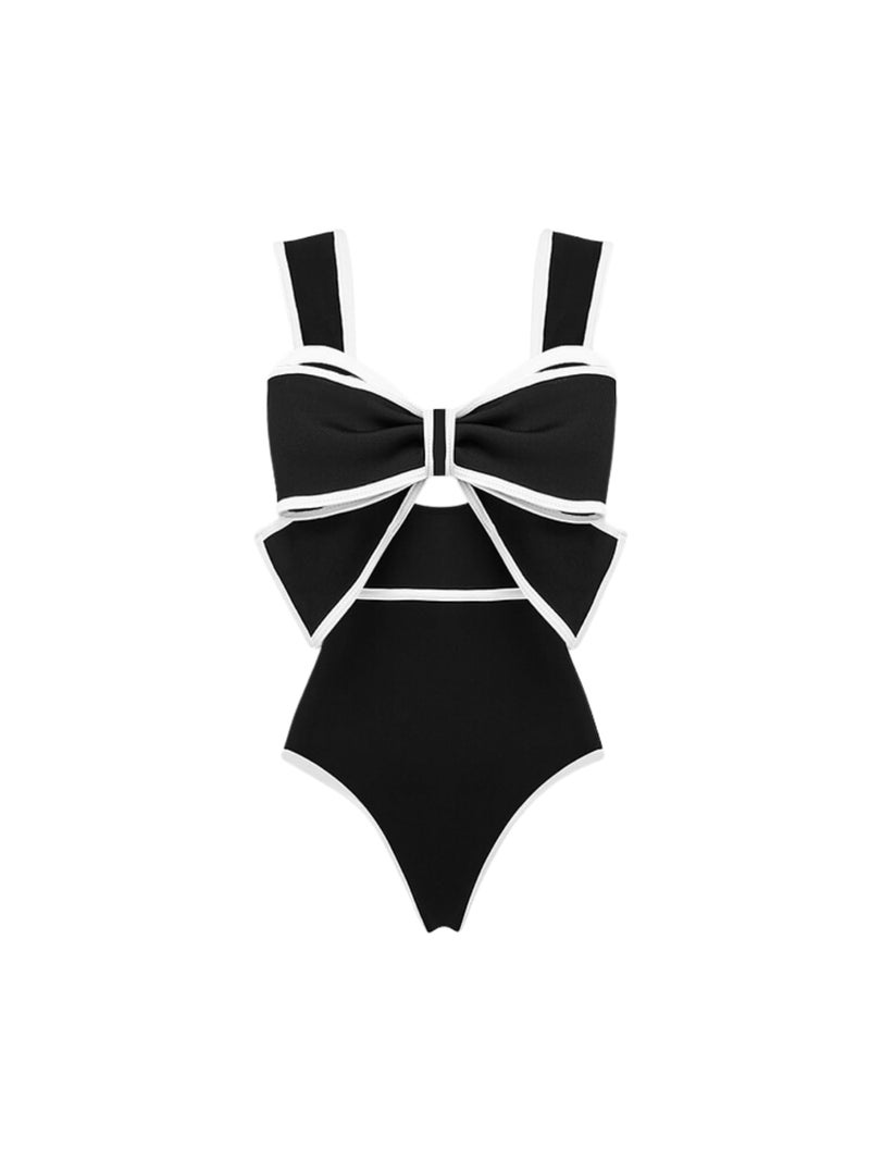 FLAXMAKER Black and White Swimsuit Bow-tie Decor One Piece Bathing Suit(Black,M) - Image 4