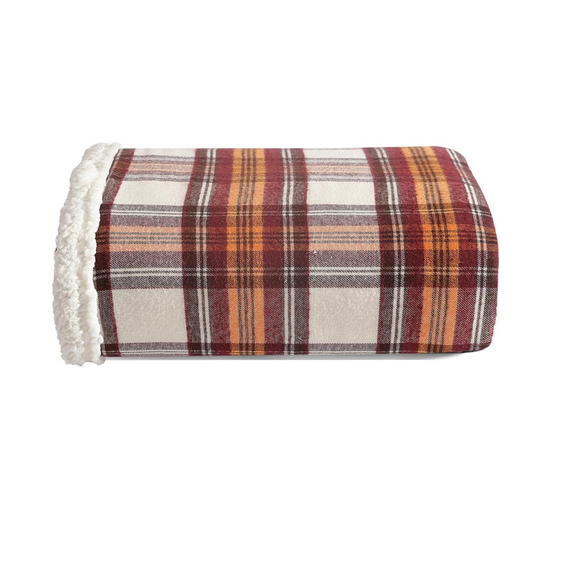 Eddie Bauer - Blanket, Soft Reversible Sherpa & Brushed Fleece Bedding, Perfect for Lounging, Dorm Essentials (Edgewood Plaid Red) - Image 1