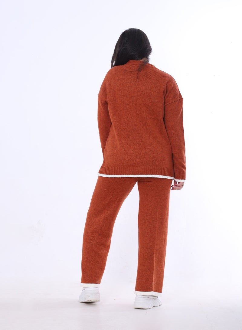 بيبو طقم سترة وسروال سادة_بني - Image 3