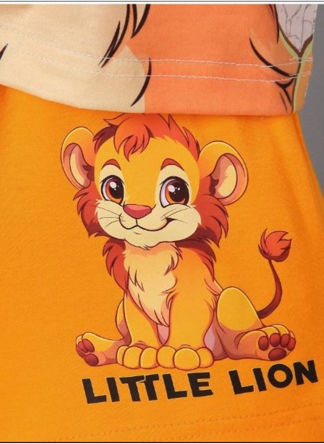 Shein SHEIN Kids QTFun Little Boys' Lion & Letter Print Short Sleeve T-Shirt And Shorts Set  - Image 4